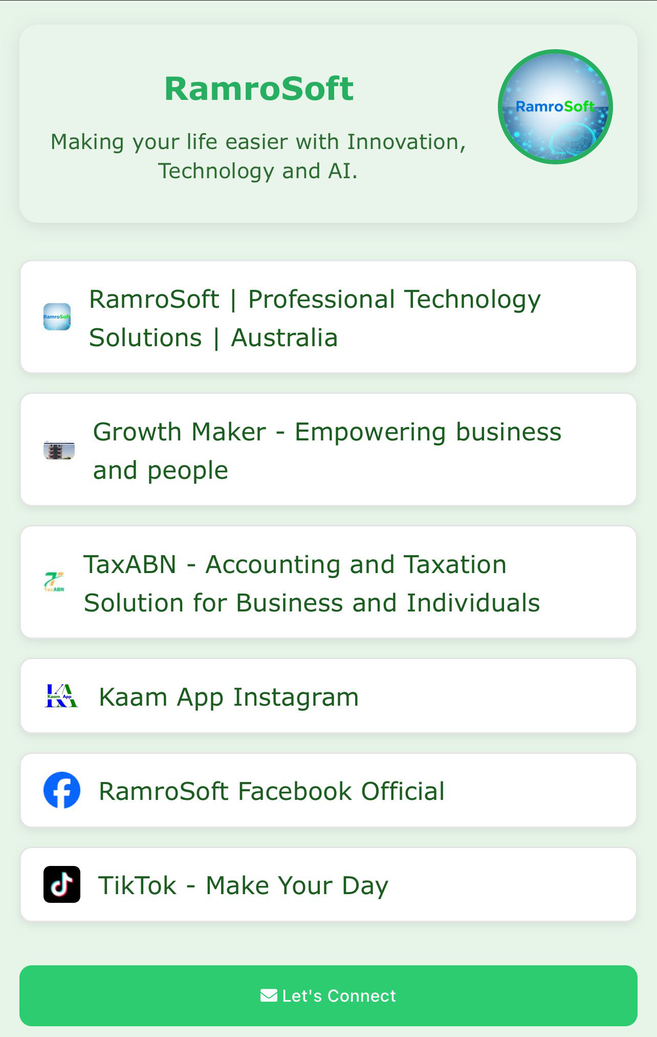 1on.au link page on various devices